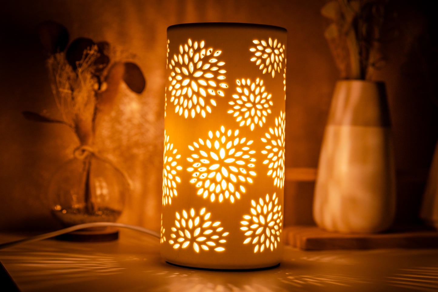 LAMPADA CILINDO IN CERAMICA BIANCA FIORI